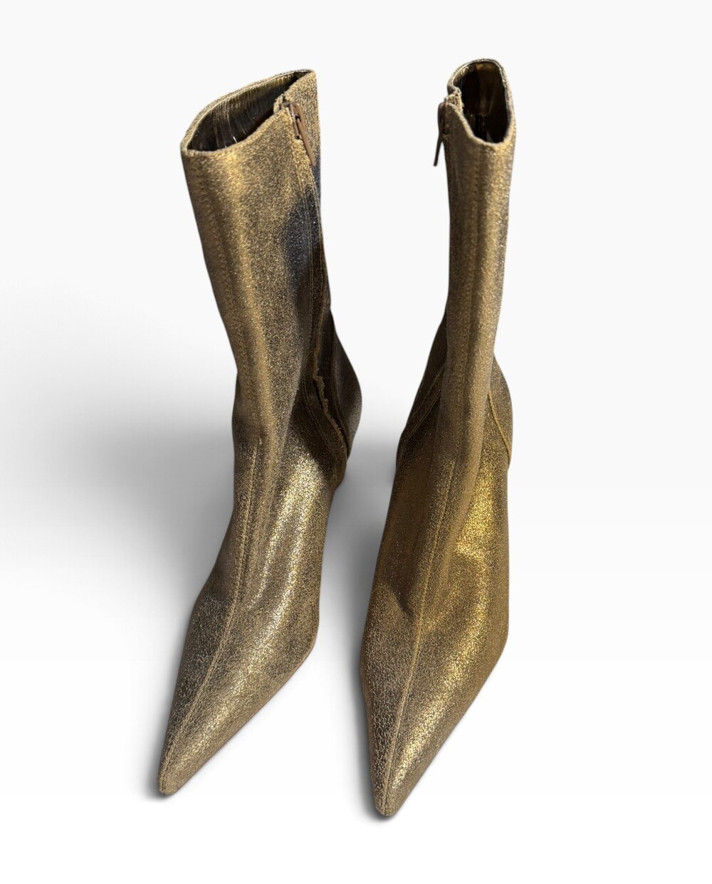 Steve Madden Danger Women’s 8.5M Metallic Gold Leather Pointed Toe Boots AS IS